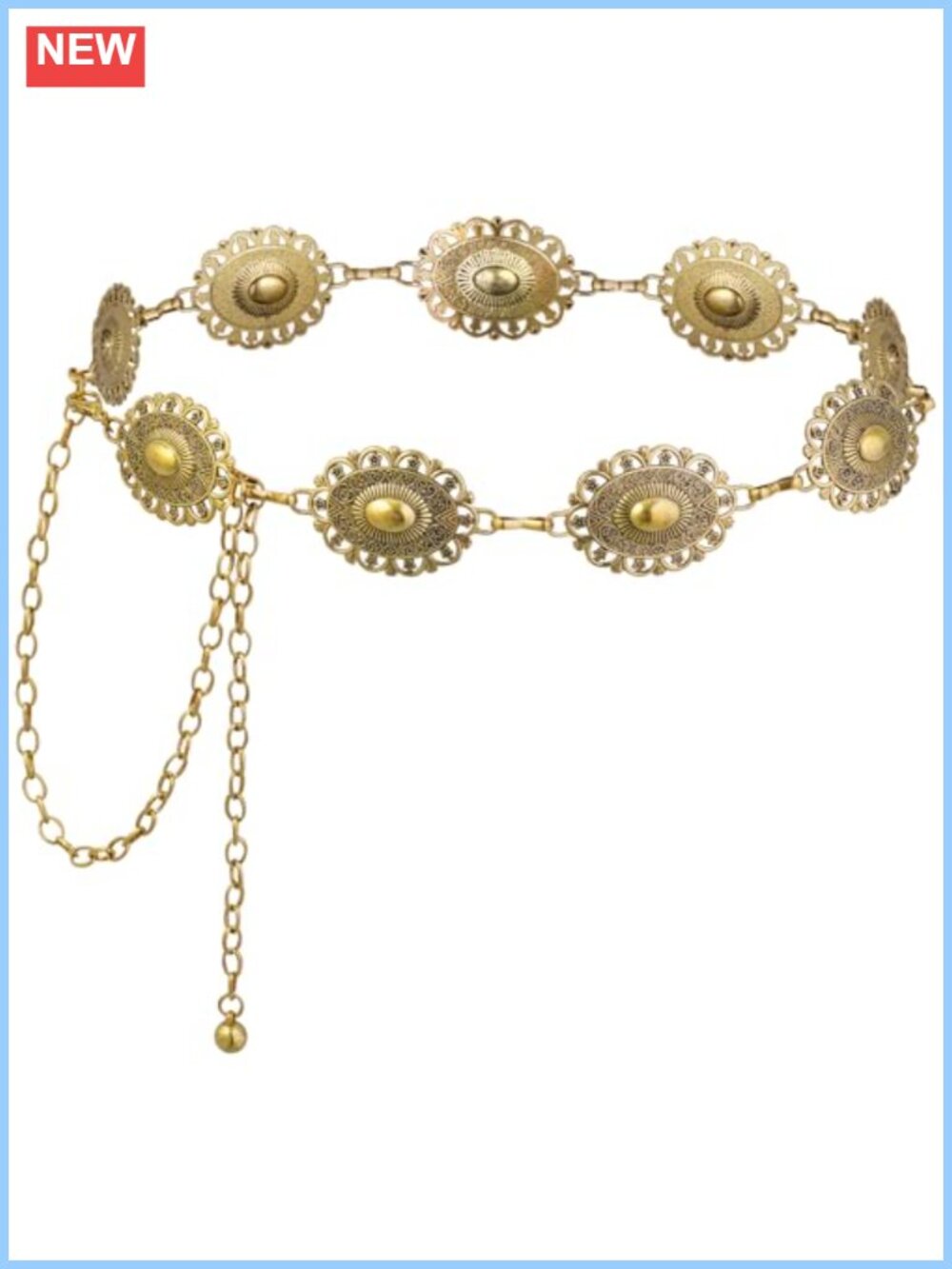 Western Oval Concho Chain Belt Metal Waist Chain for Dresses Jeans
